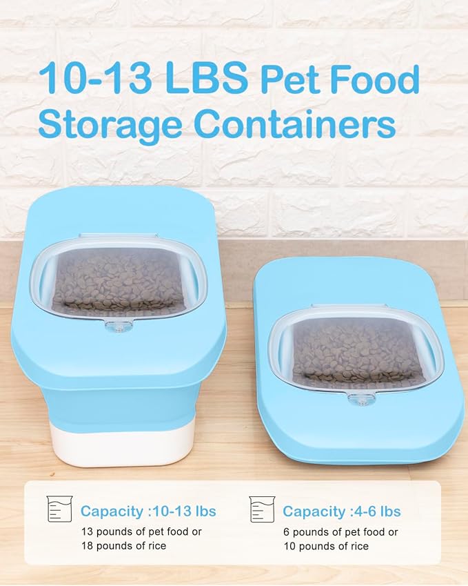 10-13 Lbs Dog Food Stroage Container, Collapsible Dog Food Containers with Airtight Lid, Pet Food Scoop and Silicone Dog Bowl, Pet Food Storage Container Dry Food for Dog, Cat and Other Pets
