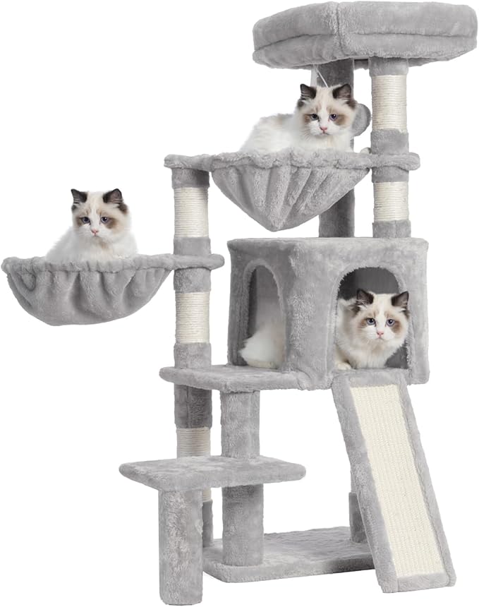 Cat Tree, Cat Tower with condo, 2 Baskets, Large Platform, Scratch Board, Cat Scratching Posts for Indoor Cats, Light Gray GCT003SW