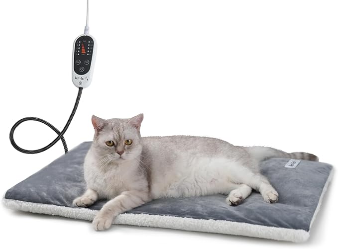 Rest-Eazzzy Cat Heating Pad, Cat Bed with Removable Cover Heated Cat Bed 5 Level Timer and 5 Level Temperature, Cat Beds for Indoor Warming Mat for Cat Dog (Heat pad, Pure-Grey,M)