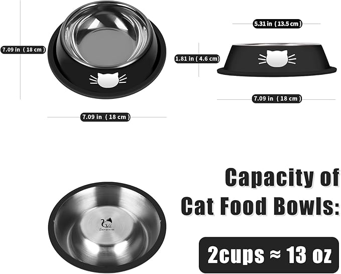 2Pcs Cat Bowls Non-Slip Stainless Steel Small Cat Food Bowls Unbreakable Thicken Cat Feeder 13 Oz Cat Dishes Suitable for Indoor Small Pets Removable Rubber Base Easily Clean Lovely Color