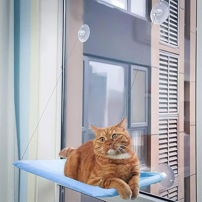Cat Hammock for Window Cat Window Bed Cat Window Perch for Indoor Cats Suction Cups Cat Window Hammock Space Saving Window Seat for Cats Inside (Blue)