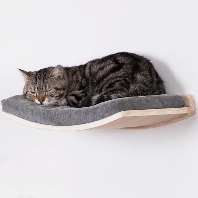 Cat Wall Shelves,Wall Mounted Cat Wall Furniture,Curved Cat Shelves and Perches for Wall,Floating Cat Wall Bed Cat Shelf with Comfortable Cat Cushion