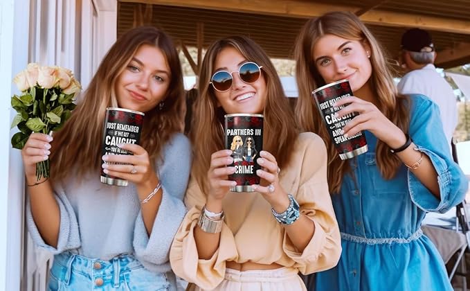 34HD Partners in Crime Tumbler with Lid, 20oz Stainless Steel Bestie Drinking Cup, BFF Coffee Mug, Best Friends Gifts for Birthday Christmas, Funny Friends Gift Ideas for Women
