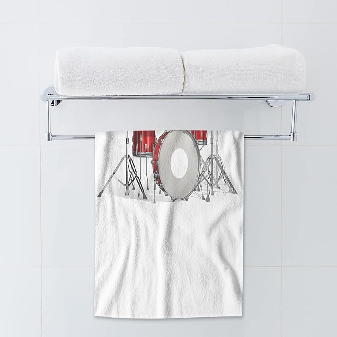 AOYEGO Music Beach Towels Rock N Roll Jazz Musical Instrument Cool Drum Set for Show Concert Party Microfiber Soft Towels for Bath Hair Hand Towel for Women/Men/Girls/Boys 15x30 Inch