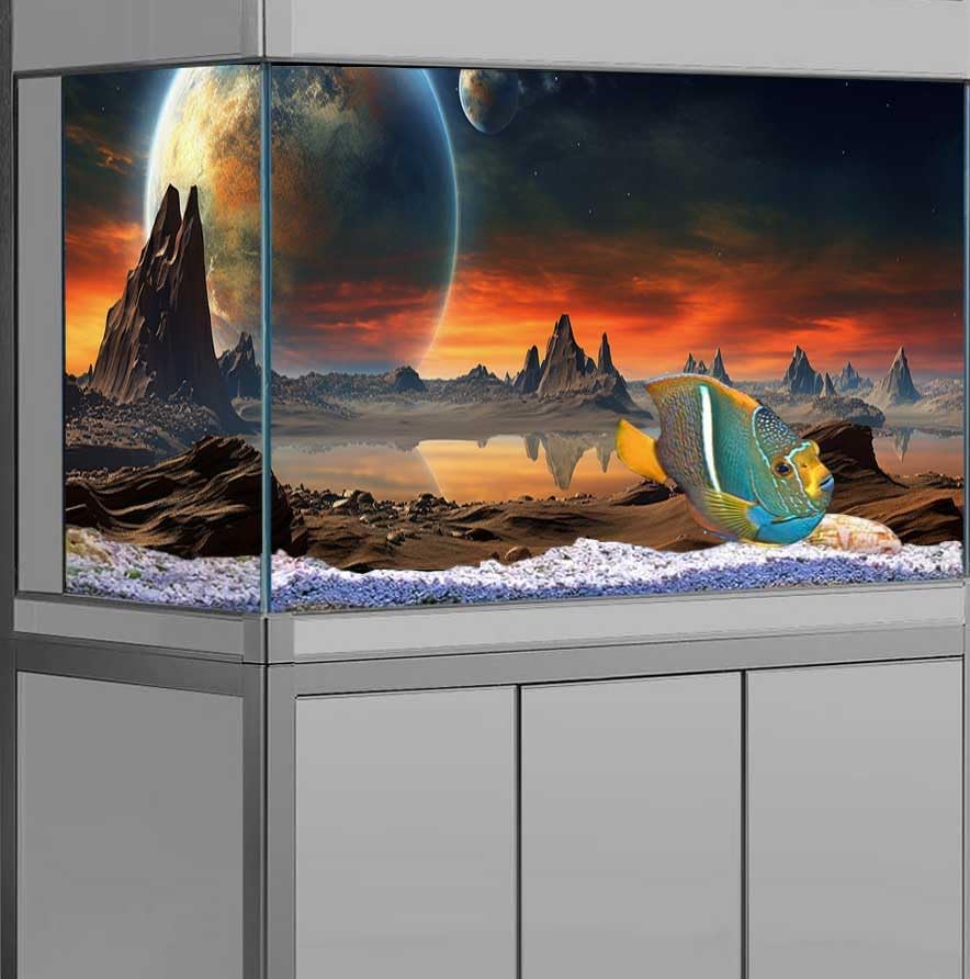 72X24IN Cosmic Aquarium Background, Cool Parallel Space Themed Fish Tank Background, Tropical Desert Terrarium Background with 8 EVA Double-Sided Tape