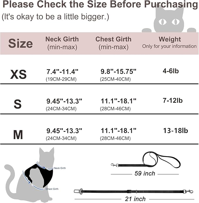 Cat Car Harness, Cat Harness and Leash Set, Soft and Breathable Vest with Reflective Strip, Anti Escape Adjustable Cat Harness, Easy to Wear for Cats Walking and Traveling, Blue, M