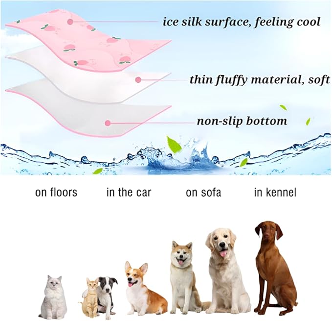 Pet Cooling Mat Cooling Fiber - Washable Non-Toxic Pet Indoor Outdoor Bed, Foldable Pee Pads for Dogs Settle Mat Cooling Dog Blanket Cat Cooling Pad (Pink, X-Large)