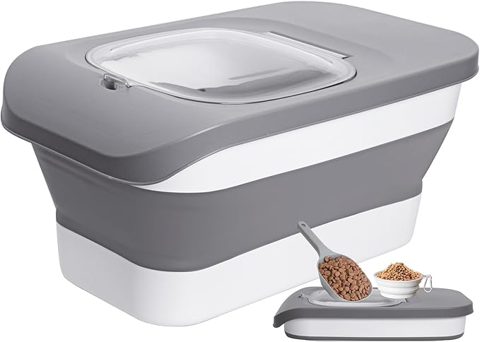 13LBS Small Dog Food Storage Container, Airtight Pet Food Storage Container with Lids, Cat Food Storage Container with Scoop and Silicone Dog Bowl