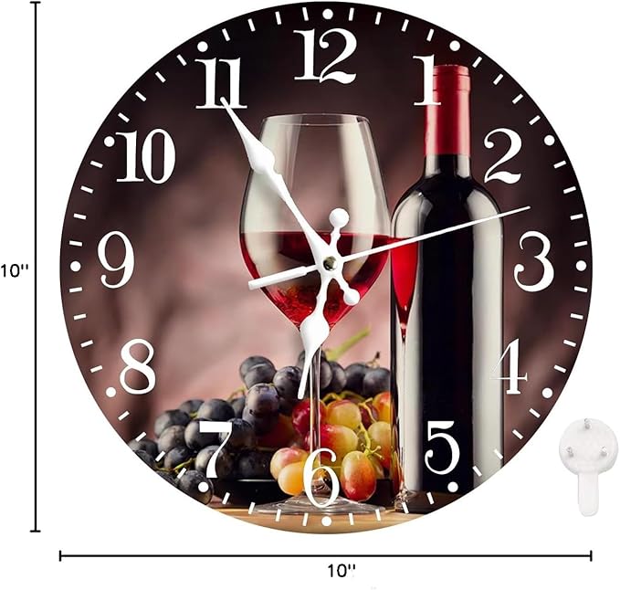 Ansouyi Round Wall Clock Battery Operated Clocks Wallclock 10 Inch,Red Wine Grapes Silent Non Ticking Wall Clock for Living Room,Kitchen,Home,Bathroom,Bedroom,Office or School