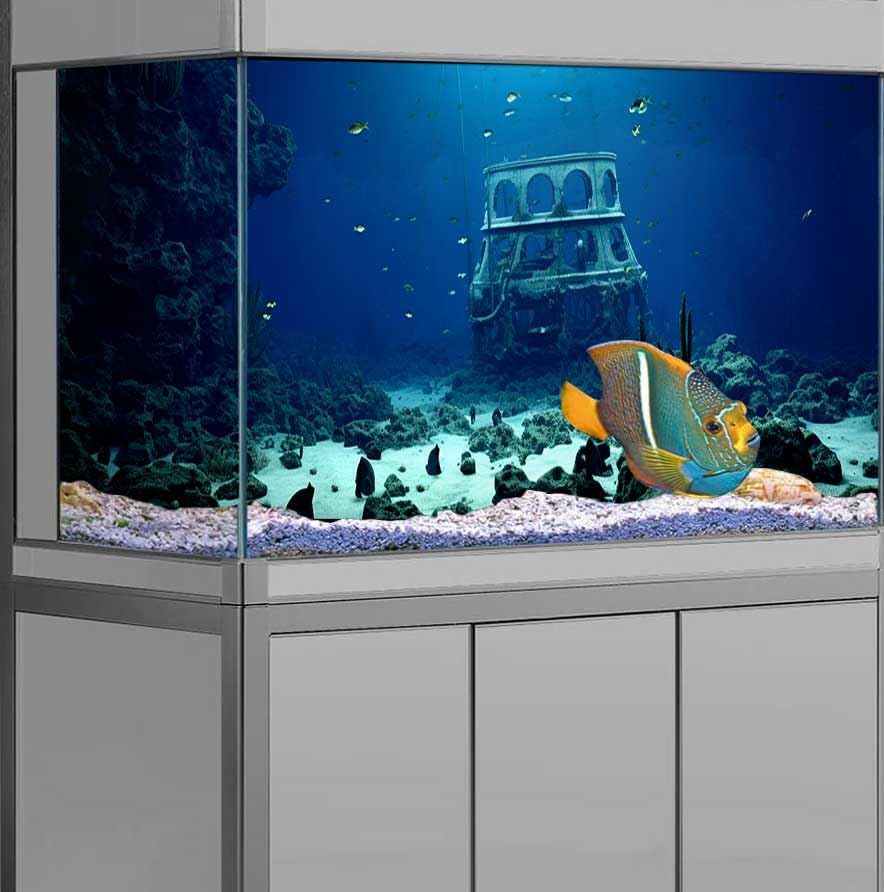60X24IN Natural Underwater Aquarium Background, Pictures 3D Fish Reef Fish Tank Decoration Background, with 8 EVA Double-Sided Tape