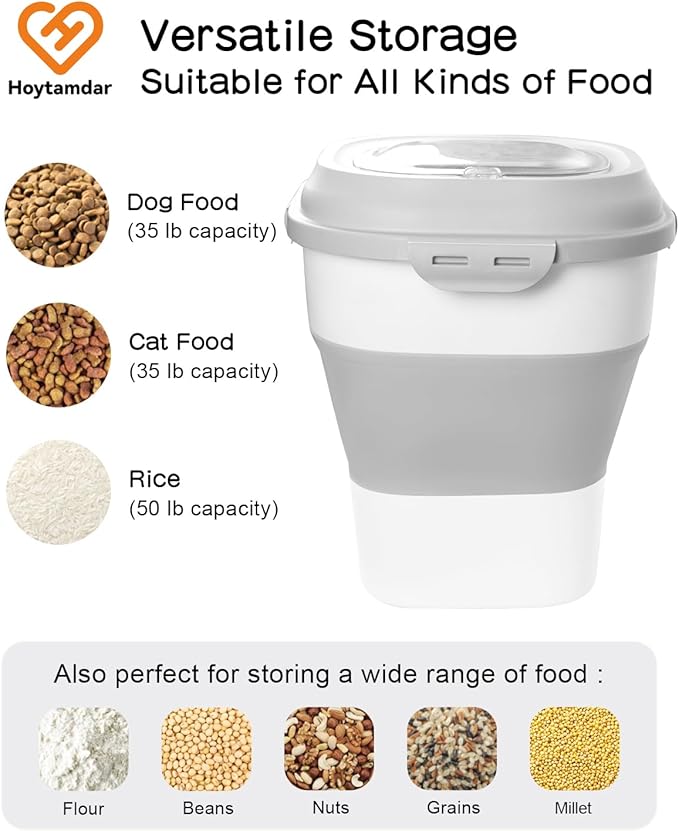 30-35 Lbs Dog Food Storage Container Collapsible Dog Food Container with Airtight Lids, Wheels, Scoop and 2pcs Food Storage Containers, Large Pet food storage for Dog, Cat