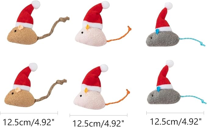 6 Packs Catnip Toys Interactive Toy Christmas Hat Costume Plush Mouse Shaped Cat Toys