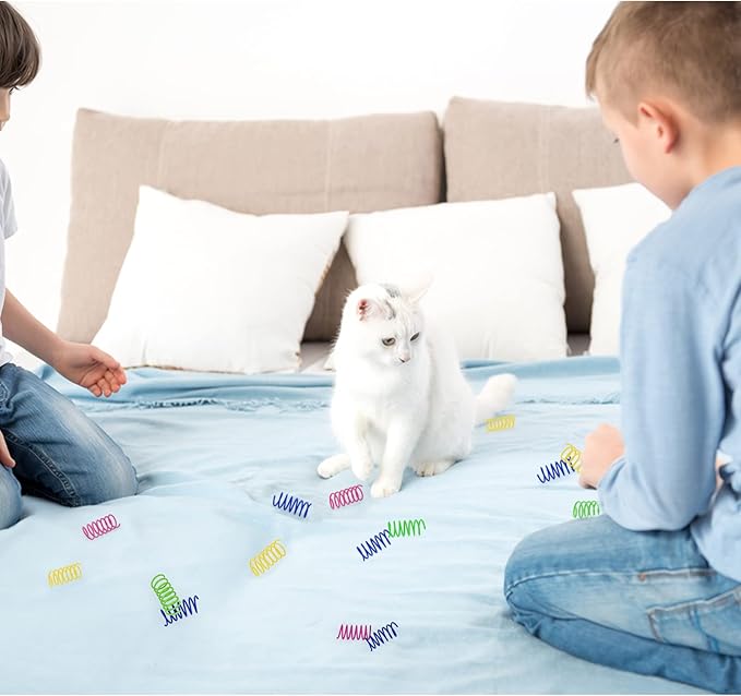 Andiker Cat Toys for Indoor Cats, 32pcs Cat Spring Toys Colorful & Durable Plastic Springs Cat Interactive Toy for Swatting, Biting, Hunting Kitten Toys to Kill Time and Release Nervousness (32pcs)