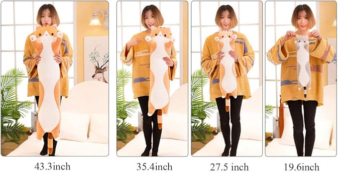123Arts Cartoon Cat Soft Plush Long Throw Pillow Lifelike Animal Neck Pillow Plush Toy