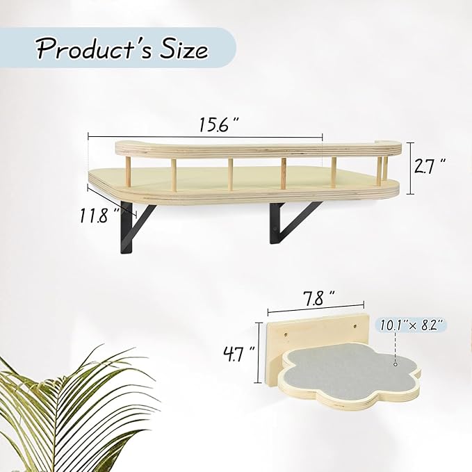 Cat Wall Shelves with Cooling Mat and Plush Cushion, Cat Shelves and Perches for Wall with 3 Wall Steps, Cat Wall Furniture Cat Climbing Shelf Cat Scratching Post for Sleeping, Playing, Gift for Cat