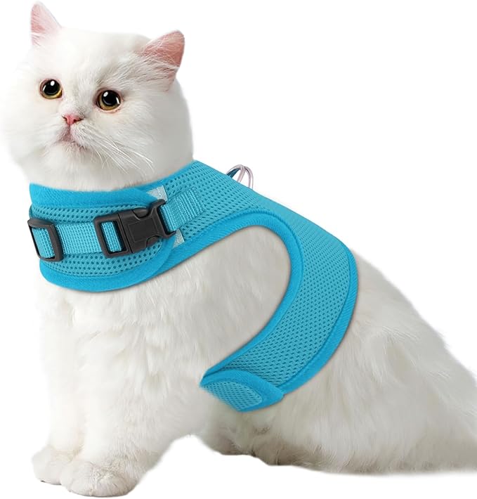 MoNiBloom Soft Cat Harness for Walking Escape Proof and Travel, Kitten Adjustable Breathable Vest Harness - Sky Blue, L