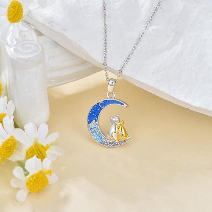Cat Necklace 925 Sterling Silver Cat Pendant Necklace Cute Animal Jewelry Gift for Women Mother Grandma