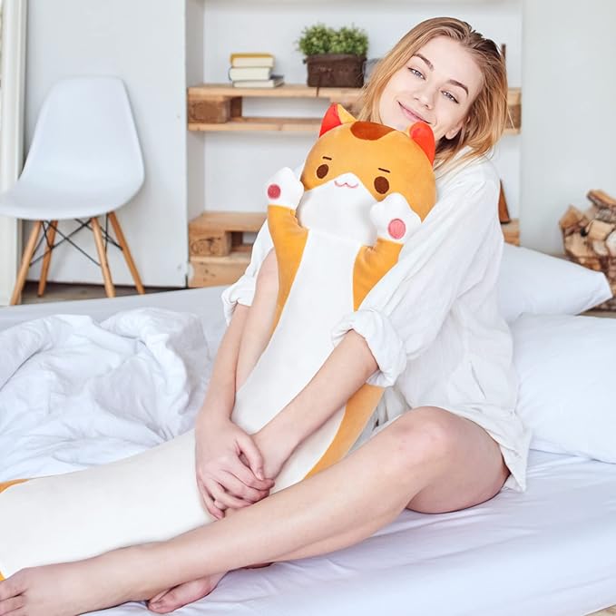 Artist-Designed Ultra Soft Long Cat Plush Body Pillow, Extra Stuffing for Comfort, Premium Quality Stuffed Animal Gift for Girlfriend or Cat Lovers (Brown Cat Body Pillow 36 Inch)