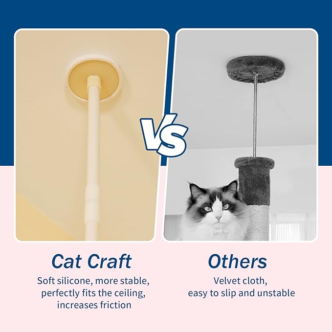 Cat Craft Cat Tree Floor to Ceiling 95-108" Tall Cat Tree Carpet Cat Tower Kitten Tree Sisal Scratching Post and Mat Cat Pole for Indoor Cats, Charcoal, Style A