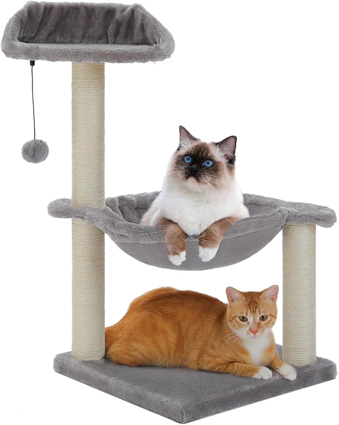 Cat Tree 28" Cat Scratching Post with 15.7" Large Cat Hammock Bed for Indoor Small Cats, Cat Scratcher Cat Toy, Grey