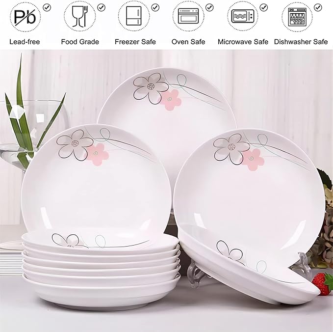 5 Pack Porcelain Plates with Pink Flower Pattern, 7 inch Large Dessert Salad Ceramic Dinner Plates, Porcelain Dessert Dishes for Steak, Pasta, Pizza, Appetizer ( Dishwasher Safe & Microwave Safe)