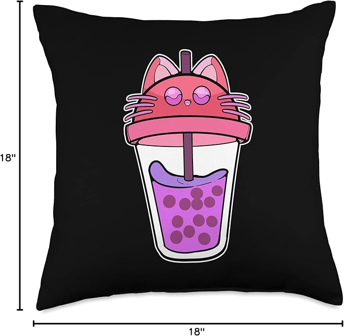 Anime Cat Girl Bubble Tea Manga Figure Kitten Boba Cats Throw Pillow