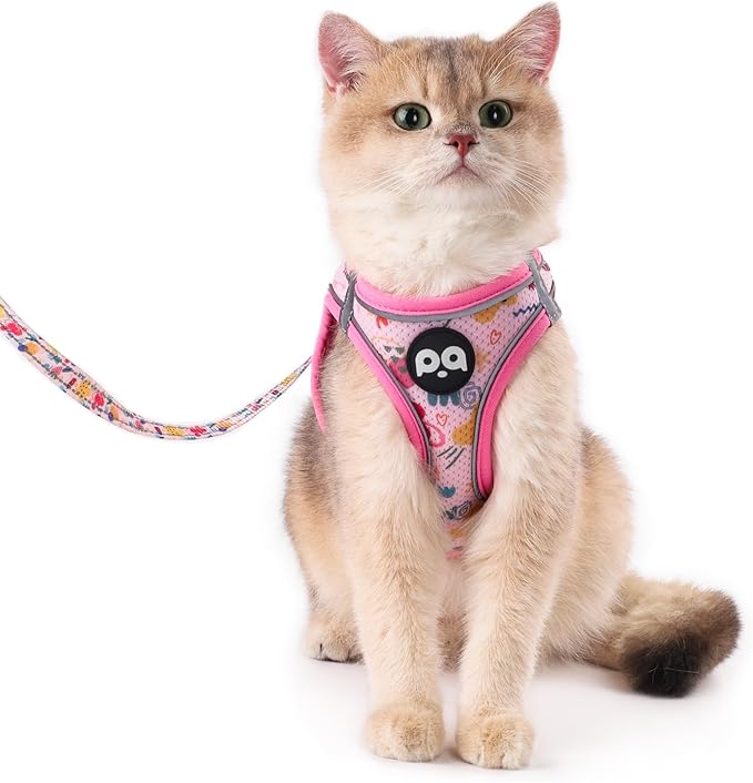 Cat Vest Harness Leash Set: Escape Proof & Reflective Kitten Soft Mesh Vest for Small Medium Large Puppy Pets Walking Hiking and Traveling(XSmall,Pink)