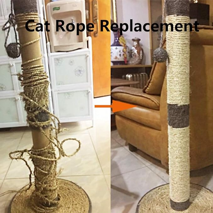 2 Pack Cat Natural Sisal Rope for Scratching Post Tree Replacement, Hemp Rope for Repairing, Replacement Cat Tree and Tower DIY Scratcher (6 mm 66 Ft)