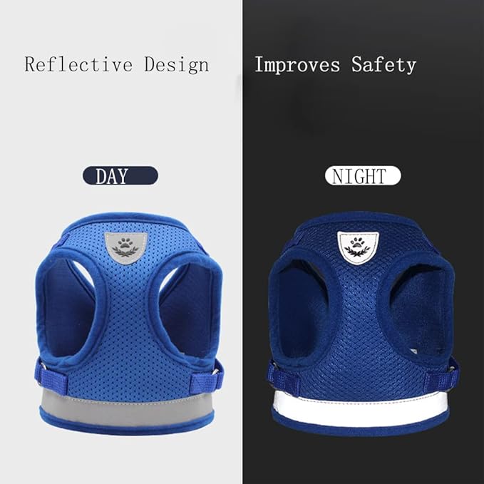 Comfort Step-in Cat Dog Harness and Leash Set for Puppies Cats Kitty Escape Proof Pet Vest Harnesses for Small Animals Rabbit/Mouse/Cats (M:3-4.5KG, Blue)