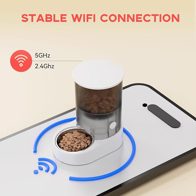 Automatic Cat Feeder and External Camera(2.4/5G WiFi), Rechargable 5G WiFi Pet Feeder with APP Control, 1080P HD Video with Enhanced IR Night Vision,Two-Way Voice Call Camera