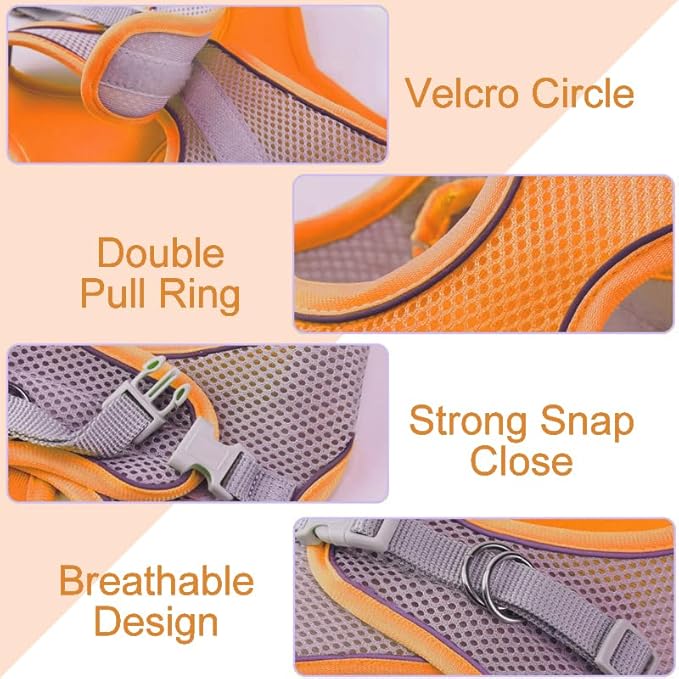 Cat Harness and Leash Set Soft Adjustable Escape Proof Cat Leash Breathable Comfortable Vest Easy to Wear Kitten/Small Dogs Harness for Outdoor Walking Orange M