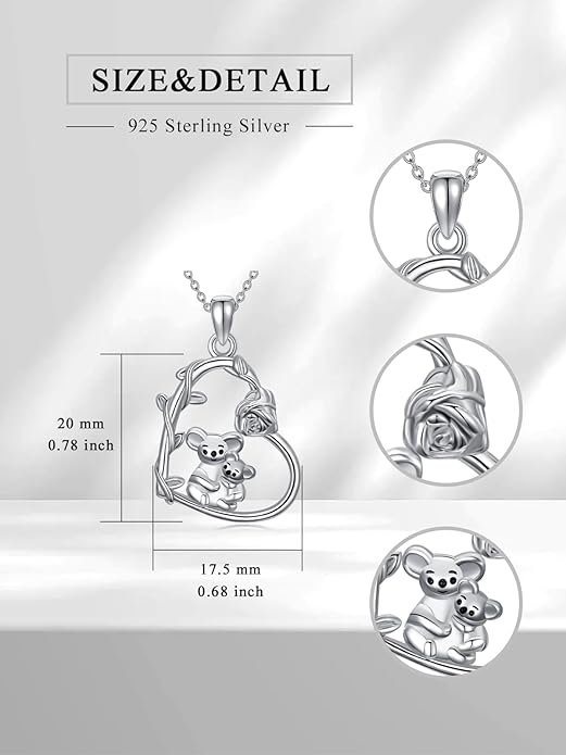 Cute Mother and Daughter Fox/Cat/Cow/Monkey/Panda Necklace 925 Sterling Silver Heart Flower Heart Necklace Animal Jewelry Mother's Day Jewelry for Women