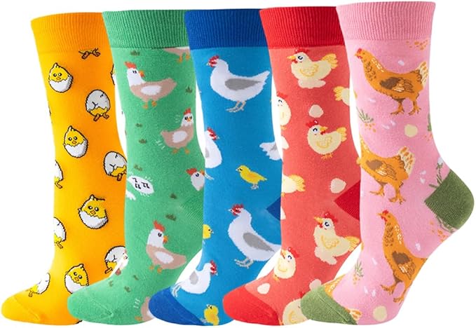 5 Pairs Cute Animal Crew Socks Fun Casual Cotton Calf Socks for Women
