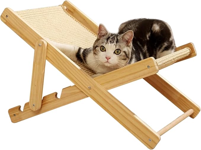 HUATOL Cat Sisal Chair, Adjustable Elevated Cat Chair Bed, Relaxation Cat Bed with Durable and Non-Shedding Sisal Scratcher, Wood Elevated Cat Beds for Outdoor Indoor Cats Lounge Bed.