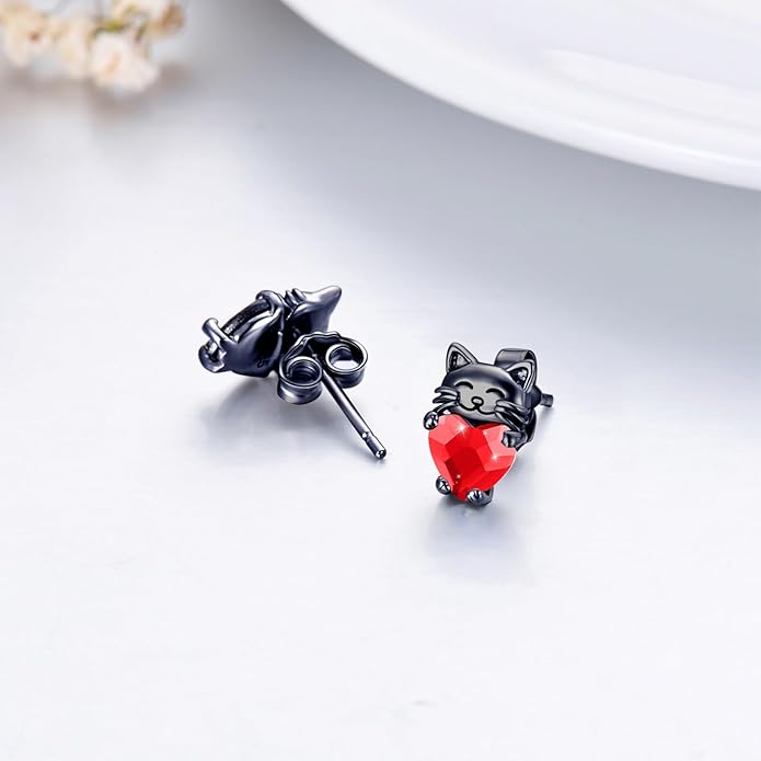 925 Sterling Silver Cat Earrings Cute Animal Kitten Stud Earrings cat Jewelry Gifts for Women Girls Hypoallergenic Earrings for Sensitive Ears
