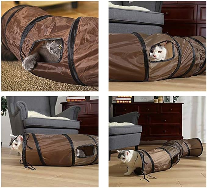 Andiker Cat Tunnel, S-Shape Cat Tunnel Pet Tube Collapsible Play Toy Indoor Outdoor Toys for Exercising Hiding Training and Running Cat Puzzle Toy with 2 Side Holes (Brown)