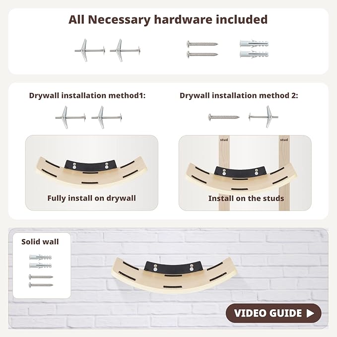 Cat Shelf with Comfortable Cat Cushion - Curved Cat Shelves and Perches for Wall (Medium Size) - Wall Mounted Cat Furniture for Sleeping, Playing, Climbing, and Lounging