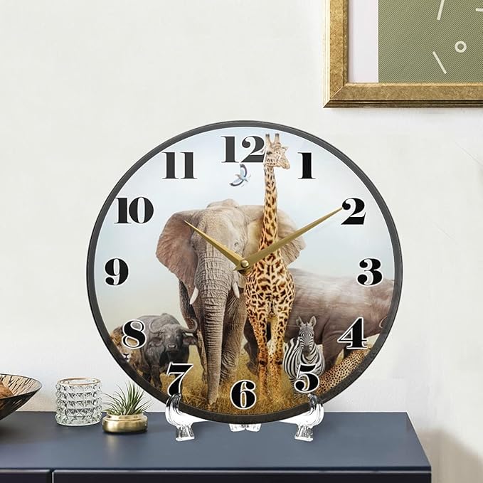 ALAZA Animal Elephant Lion African Safari Wall Clock Battery Operated Silent Non Ticking Clocks for Living Room Decor 12 Inch / 9.5 Inch