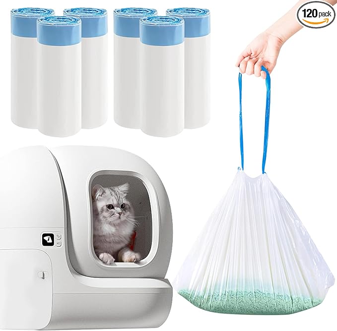 120pcs PURA X/MAX Self-Cleaning Litter Box Liner Bags,Waste Bags for PuraX PuraMax,Drawstring Heavy Duty Cat Litter Waste Receptacles Bags