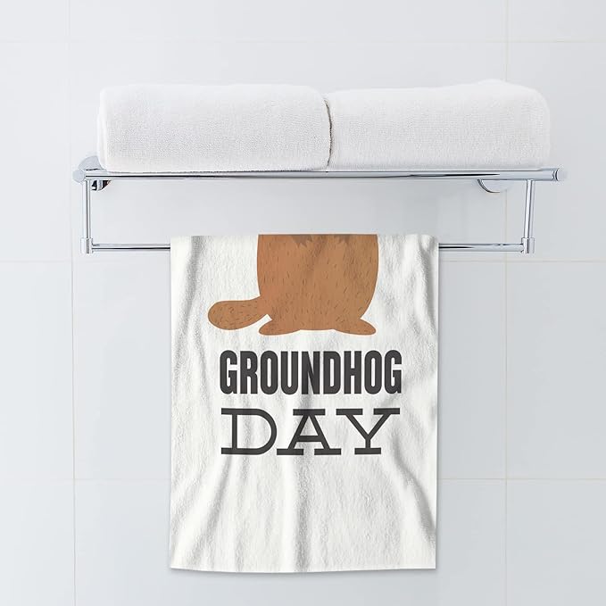 AOYEGO Brown Groundhog Hand Towel Cute Animal with Black Hat Word Happy Groundhog Day Towels Cotton Face Towel Bath Kitchen Decor Set for Women Men Girls Boys 15x30 Inch
