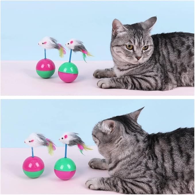 2 PCS Cat Mouse Toy Furry Tumbler Mouse Cat Toy Interactive Cat Stick Interactive Cat Mice Toys Interactive Cat Toy with Sound for Wee Kitten Hunting Exercising Eliminating Boredom for cat