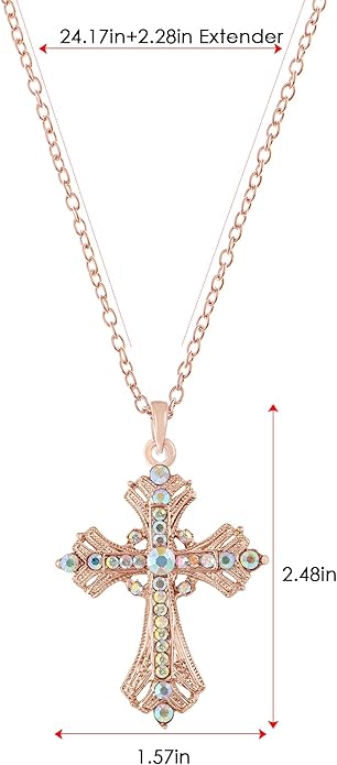 Alilang Silvery Tone Religious Cross Pendant Necklace w/Aquamarine Blue Or Clear Crystal Rhinestones