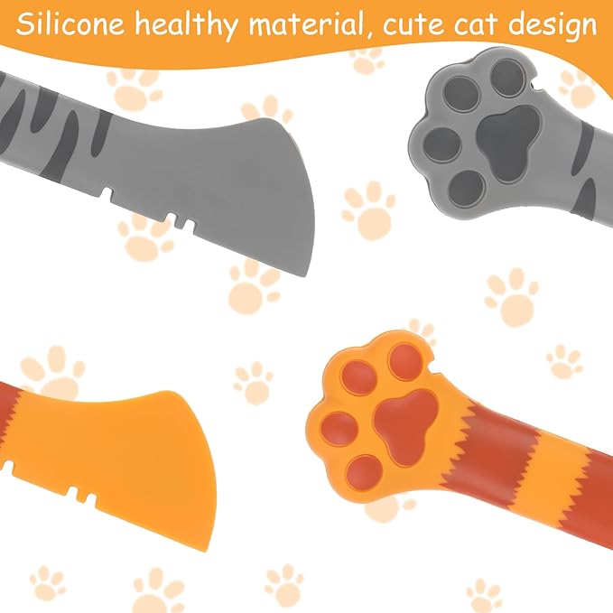 2 Pack Cat Food Can Spoon Silicone Dog Can Opener Cute Paw Wet Food Scoop Mixing Spatula Multifunctional Pets Feeding Supplies for Kitten Puppy Canned Food Accessories