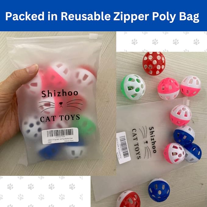 10 PCS 1.6" Cat Balls with Bell Big Lattice Wiggly Jingle Rattle Plastic Toy Assorted Color