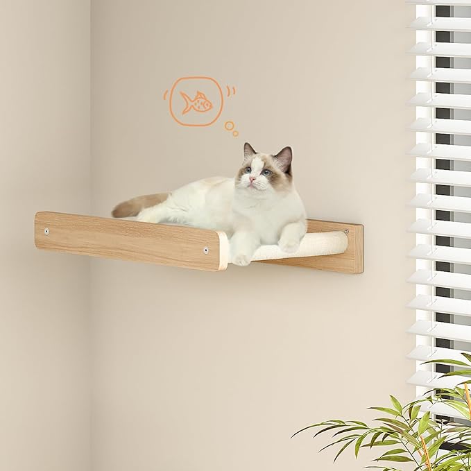 HOOBRO Cat Hammock, Cat Wall Bed with Soft Fabric, 15" L x 12.6" W, Wood Cat Wall Shelves, Easy to Install, Holds up to 40 lb, for Kitten, Medium and Large Cats, Natural NL01CS03