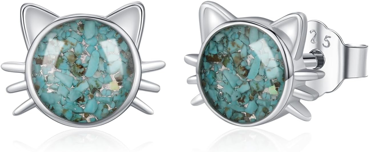 925 Sterling Silver Cat Earrings Cute Animal Kitten Stud Earrings cat Jewelry Gifts for Women Girls Hypoallergenic Earrings for Sensitive Ears