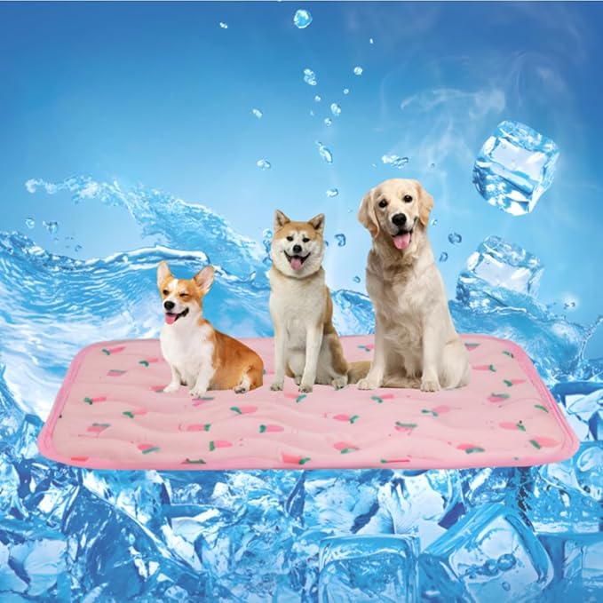 Pet Cooling Mat Cooling Fiber - Washable Non-Toxic Pet Indoor Outdoor Bed, Foldable Pee Pads for Dogs Settle Mat Cooling Dog Blanket Cat Cooling Pad (Pink, Large)