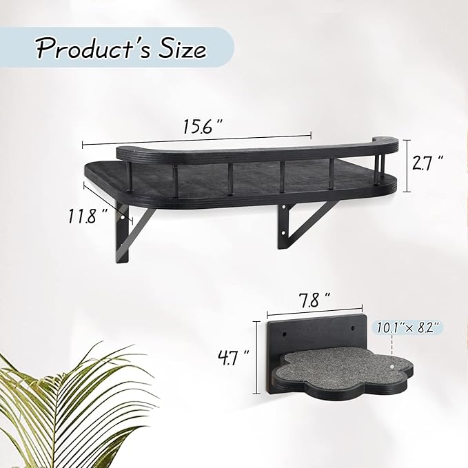 Cat Hammock Cat Wall Furniture with Cooling Mat and Plush Cushion and 3 Wall Steps, Wall Mounted Cat Shelves and Perches, Cat Climbing Shelf Cat Scratching Post for Sleeping, Playing, Gift for Cat