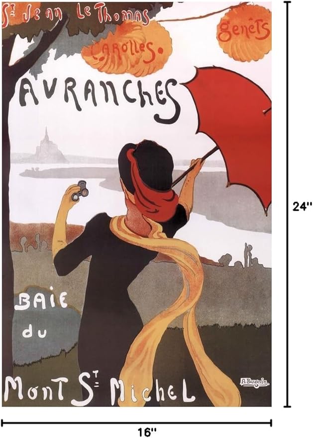 Albert Bergevin Avranches Baie du Mont St Michel 1910 Vintage Ad French Travel Advertisement Woman With Umbrella Cool Wall Art Print Poster 16x24
