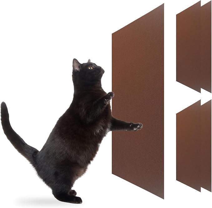 Cat Scratch Mat (Brown, 5-Pack, 9.8''*18.8''), Furniture Protector from Cats Scratching, Strong Self-Adhesive Backing for Easy and Sturdy Application, Versatile for Cat Trees, Posts, and Beds